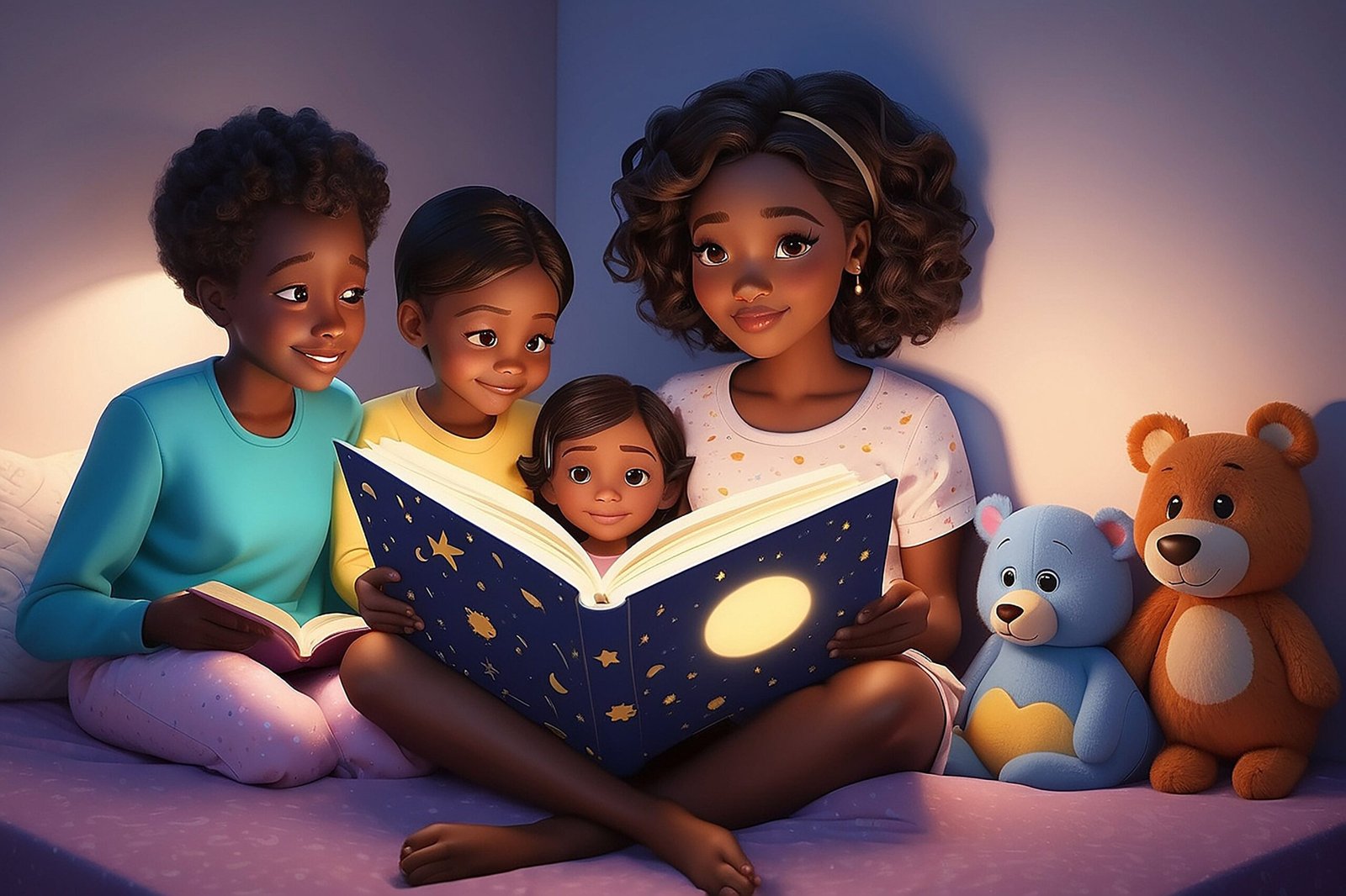 dark skinned woman reading bedtime story children 1 min scaled